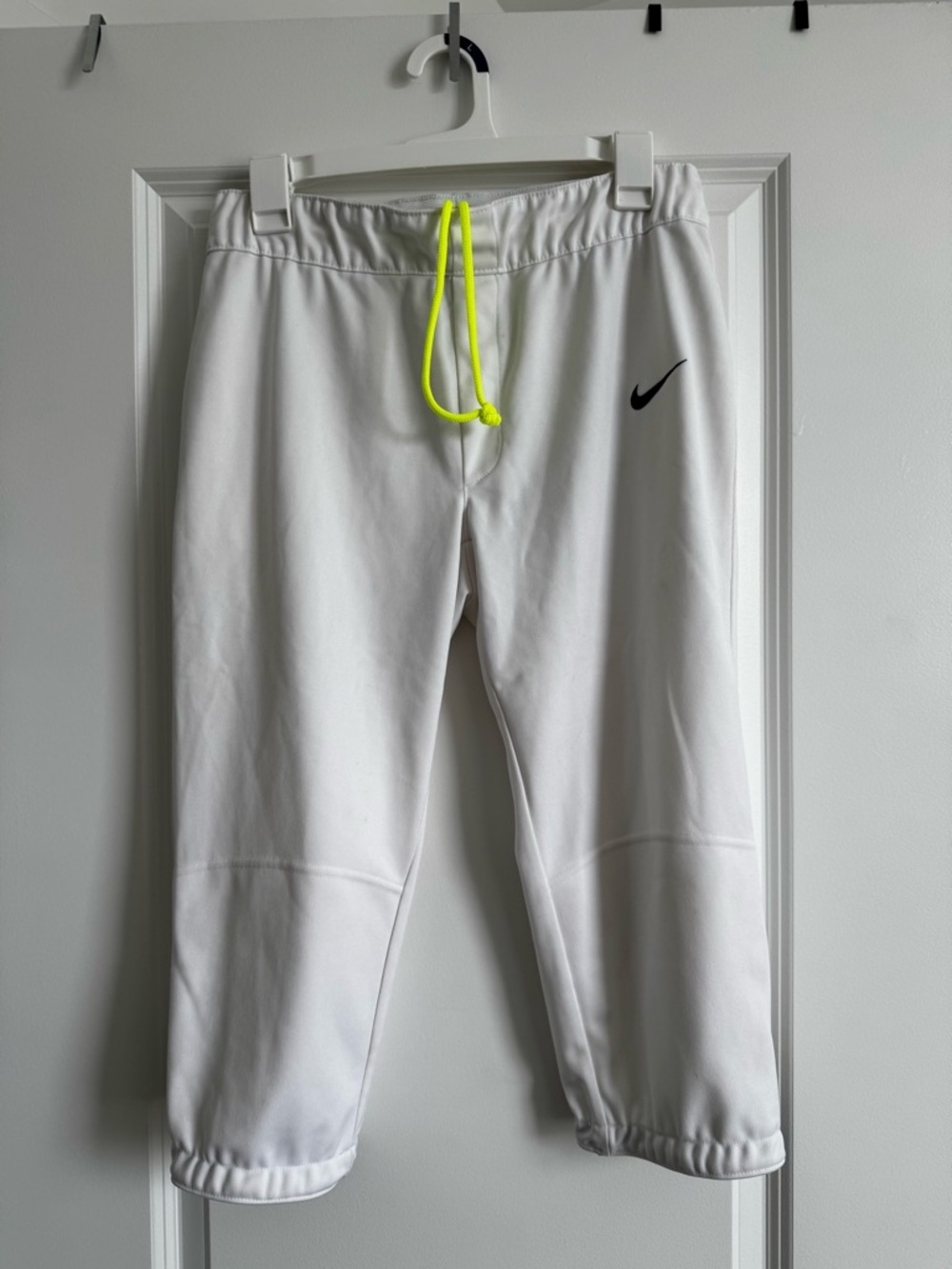 Nike White Athletic Pants with Neon Yellow Drawstring
